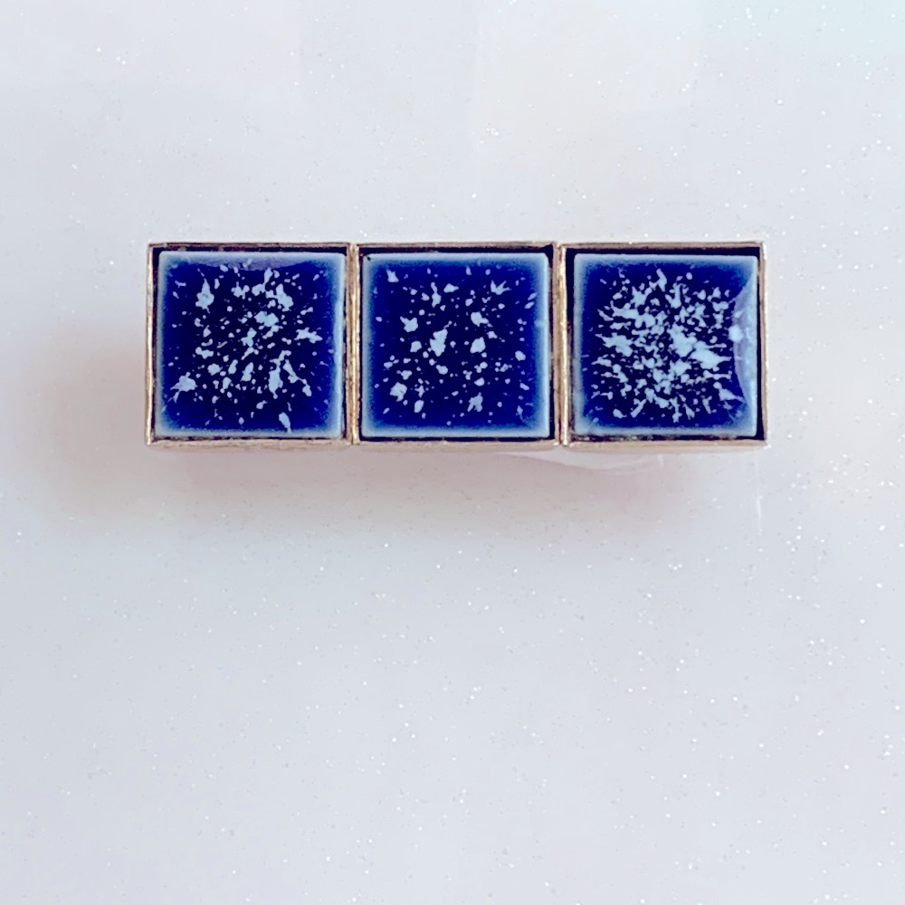 Mid-Century Morden Denmark Blue Porcelain Tile Bar Brooch